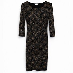 🌙✨Vintage Olivia Matthews Black & Gold Celestial Sparkle Knit Midi Dress Size S